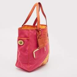 Pre Owned Coach Pink/Orange Canvas and Leather Bonnie Cashin Tote