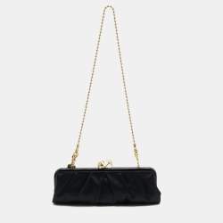 Coach Black Satin and Patent Leather Kiss Lock Chain Clutch