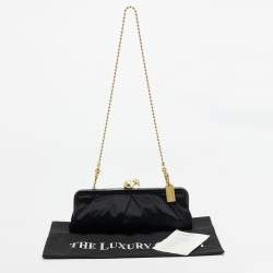 Coach Black Satin and Patent Leather Kiss Lock Chain Clutch