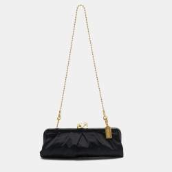 Coach Black Satin and Patent Leather Kiss Lock Chain Clutch