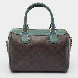 Coach Green/Brown Signature Coated Canvas and Leather Mini Bennett Satchel