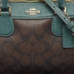 Coach Green/Brown Signature Coated Canvas and Leather Mini Bennett Satchel