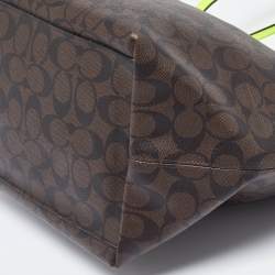 Pre Owned Coach Green/Brown Signature Coated Canvas and Leather Street Zip Tote
