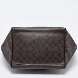 Pre Owned Coach Green/Brown Signature Coated Canvas and Leather Street Zip Tote