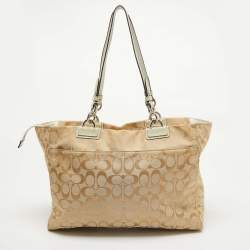 Coach Beige/Off White Signature Canvas and Snakeskin Embossed Leather Penelope Tote