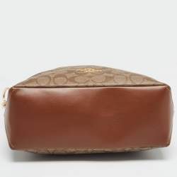 Pre Owned Coach Brown/Beige Signature Coated Canvas Abby Duffle Shoulder Bag