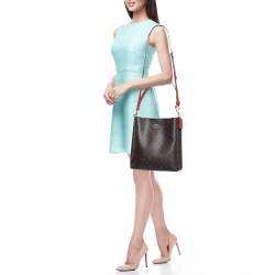 Coach Brown/Red Signature Coated Canvas and Leather Mollie Bucket Bag