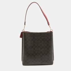 Coach Brown/Red Signature Coated Canvas and Leather Mollie Bucket Bag