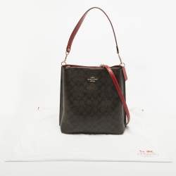 Coach Brown/Red Signature Coated Canvas and Leather Mollie Bucket Bag