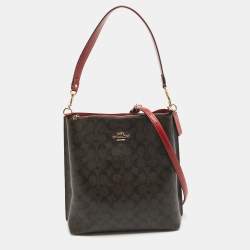 Coach Brown/Red Signature Coated Canvas and Leather Mollie Bucket Bag