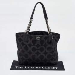 Coach Black Signature Canvas and Lizard Embossed Leather Mia Tote