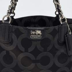 Coach Black Signature Canvas and Lizard Embossed Leather Mia Tote