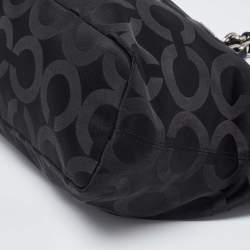 Coach Black Signature Canvas and Lizard Embossed Leather Mia Tote
