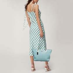 Pre Owned Coach Light Blue Leather Turnlock Chain Tote