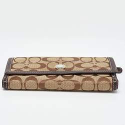 Coach Beige/Brown Signature Canvas and Leather Continental Wallet