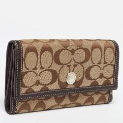 Coach Beige/Brown Signature Canvas and Leather Continental Wallet