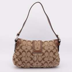 Pre Owned Coach Beige/Brown Signature Canvas Soho Vintage Flap Shoulder Bag