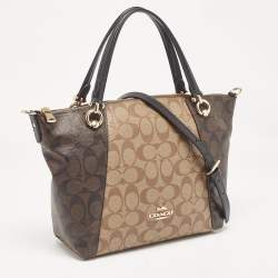 Coach Brown/Black Signature Coated Canvas and Leather Kacey Tote