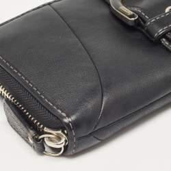 Coach Black Leather Buckle Zip Continental Wallet
