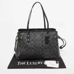 Coach Black/Grey Signature Coated Canvas Drawstring Carryall Bag