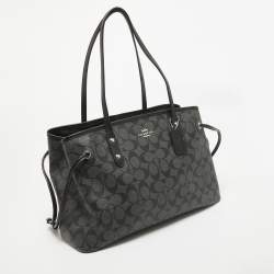 Coach Black/Grey Signature Coated Canvas Drawstring Carryall Bag