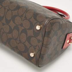 Coach Red/Brown Signature Coated Canvas Rowan Boston Bag