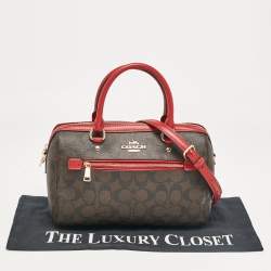 Coach Red/Brown Signature Coated Canvas Rowan Boston Bag