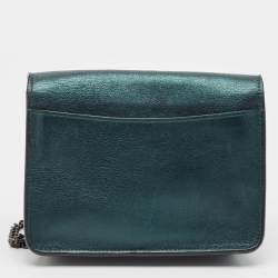 Pre Owned Coach Metallic Green Leather Bowery Crossbody Bag