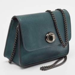 Pre Owned Coach Metallic Green Leather Bowery Crossbody Bag