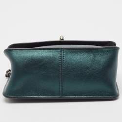 Pre Owned Coach Metallic Green Leather Bowery Crossbody Bag