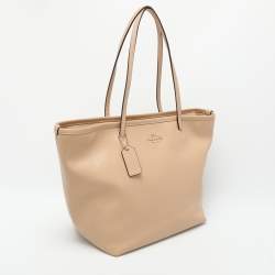 Coach Beige Leather Street Top Zip Tote