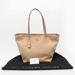 Coach Beige Leather Street Top Zip Tote