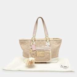 Coach Multicolor Signature Straw and Leather Poppy Tote