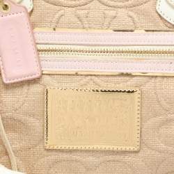 Coach Multicolor Signature Straw and Leather Poppy Tote
