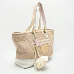 Coach Multicolor Signature Straw and Leather Poppy Tote