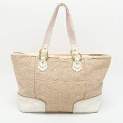 Coach Multicolor Signature Straw and Leather Poppy Tote