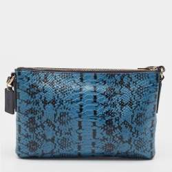 Coach Two Tone Blue Python Embossed Leather Journal Crossbody Bag