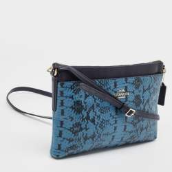 Coach Two Tone Blue Python Embossed Leather Journal Crossbody Bag