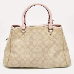 Coach Pink/Beige Signature Coated Canvas Margot Carryall Satchel