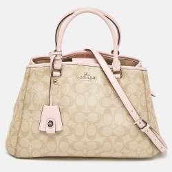 Coach Pink/Beige Signature Coated Canvas Margot Carryall Satchel