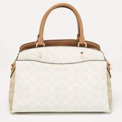 Coach Beige/Off White Signature Coated Canvas and Leather Lillie Carryall Satchel