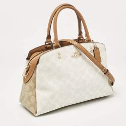 Coach Beige/Off White Signature Coated Canvas and Leather Lillie Carryall Satchel