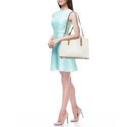 Coach White/Brown Leather and Signature Coated Canvas Charlie Carryall Tote