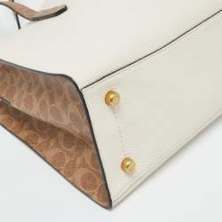 Coach White/Brown Leather and Signature Coated Canvas Charlie Carryall Tote