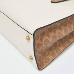 Coach White/Brown Leather and Signature Coated Canvas Charlie Carryall Tote