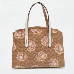 Coach Brown/White Signature Floral Coated Canvas and Leather Charlie Carryall Tote