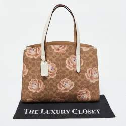 Coach Brown/White Signature Floral Coated Canvas and Leather Charlie Carryall Tote