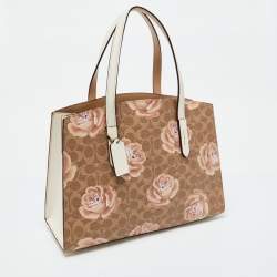 Coach Brown/White Signature Floral Coated Canvas and Leather Charlie Carryall Tote