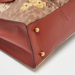 Coach Brown Prairie Floral Signature Coated Canvas and Leather Charlie Carryall Tote