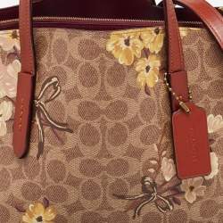 Coach Brown Prairie Floral Signature Coated Canvas and Leather Charlie Carryall Tote